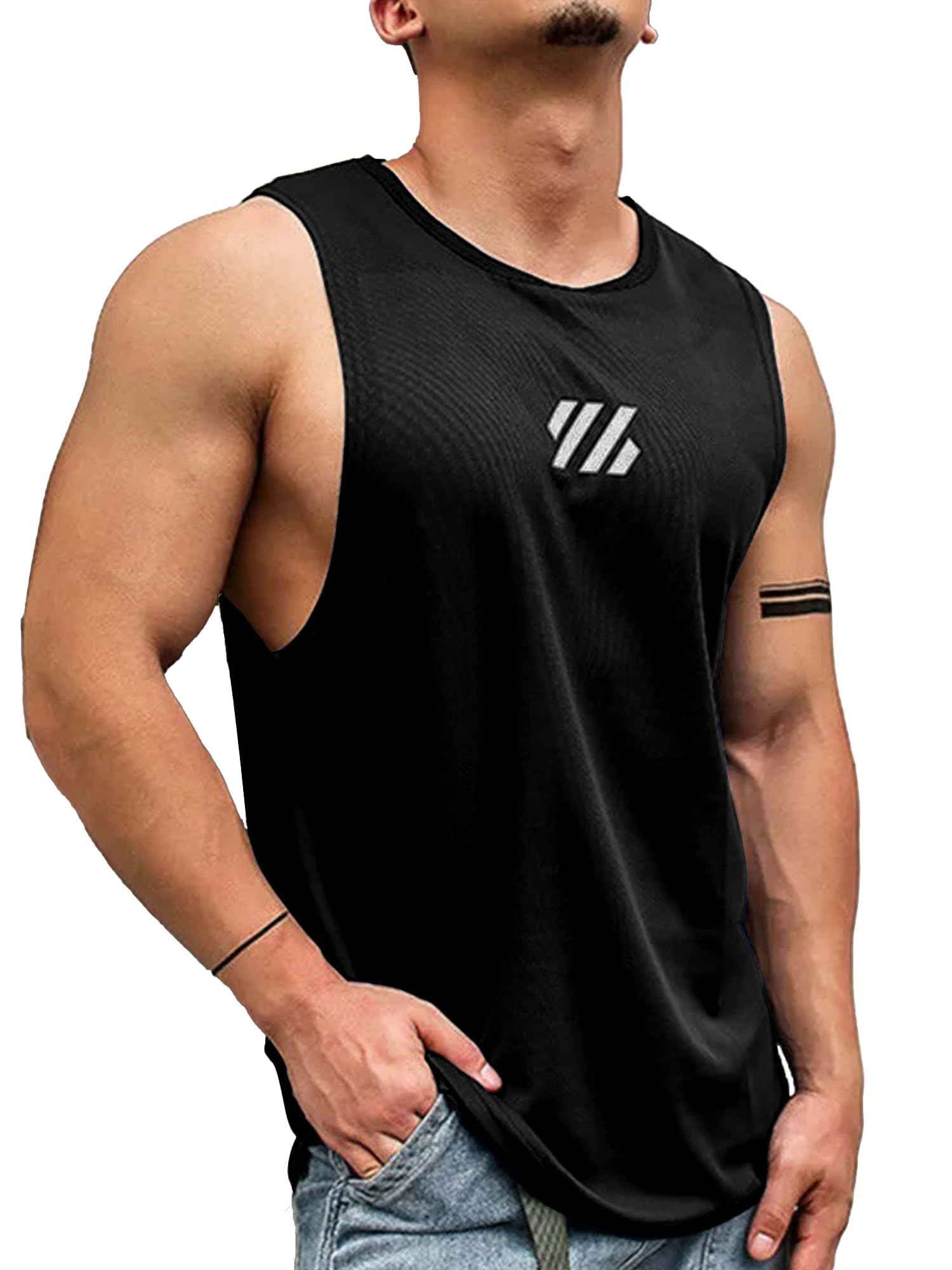 jump cuts Mens Printed Sleeveless Polyester Black Slim Fit Vest-picture-33