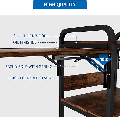 Miniatura 4 de PUNCIA Mesa de prensa de calor movible de 3 niveles, soporte plegable para máquina de transferencia de calor, banco de trabajo rodante resistente