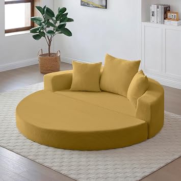 67 Corduroy Circular Convertible Compressed Sofa Bed, Yellow