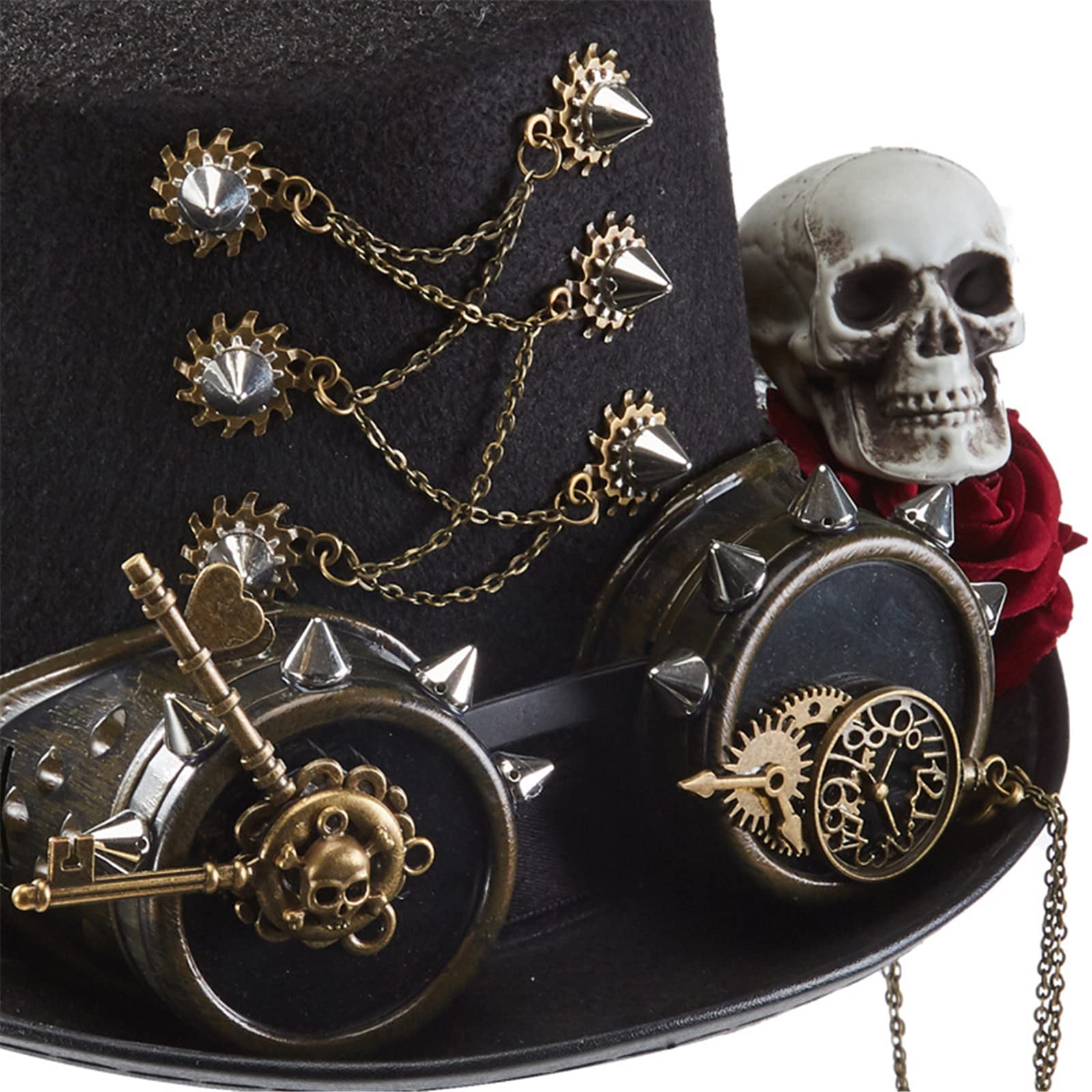 Sombrero Steampunk con gafas de esqueleto rosa