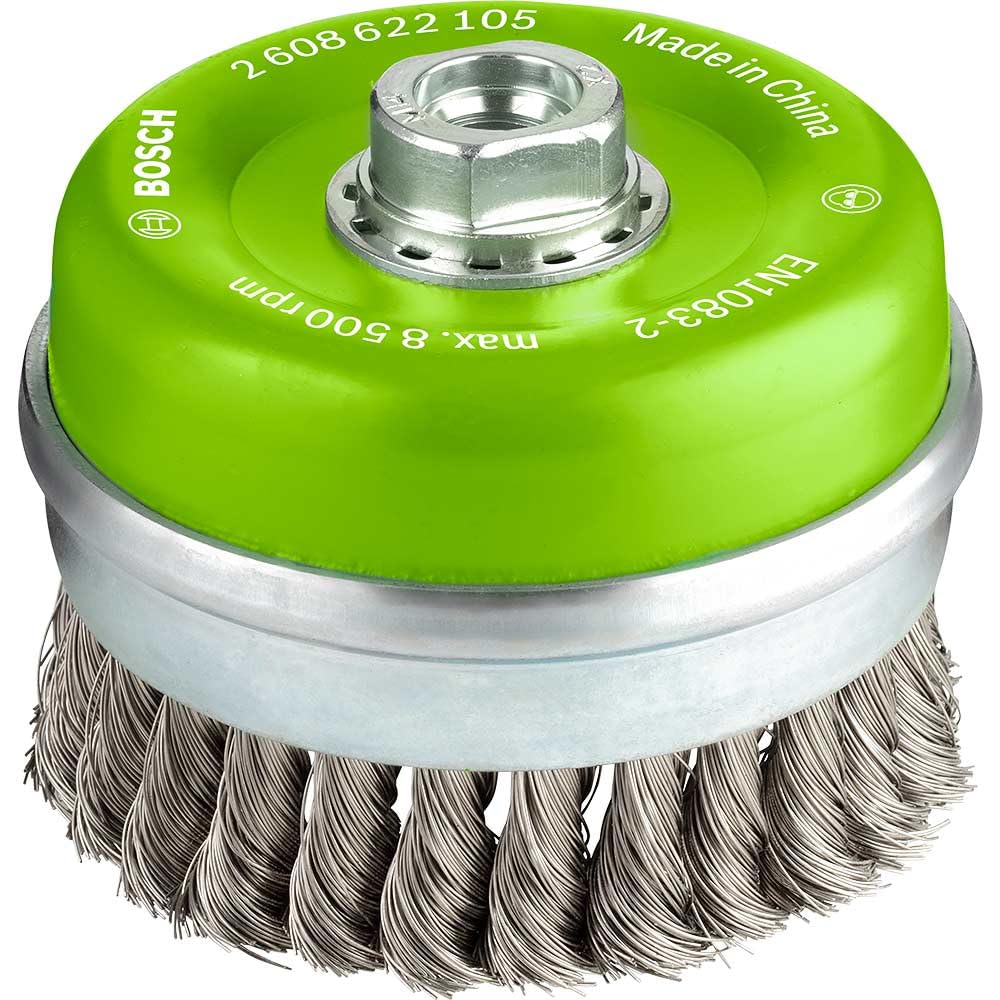 Bosch 1x PRO Stainless Steel Longlife Cup Brush, Knotted Wire for Large Angle Grinder and M14 Thread (for Non-ferrous metals, Steel, Ø 100 mm, Professional Accessory Large Angle Grinder)