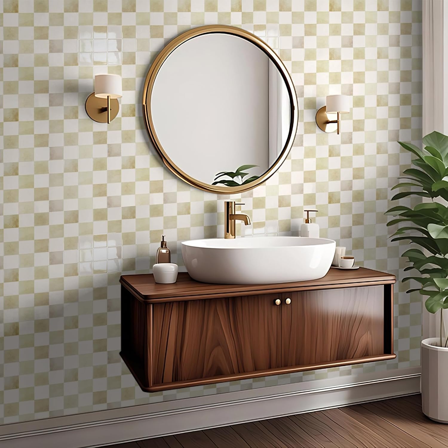 Art3d 10-Pack Heavy-Duty Peel and Stick Backsplash, 12x12 Inch Self-Adhesive Wall Tile Stick on Kitchen Countertop, Beige and White