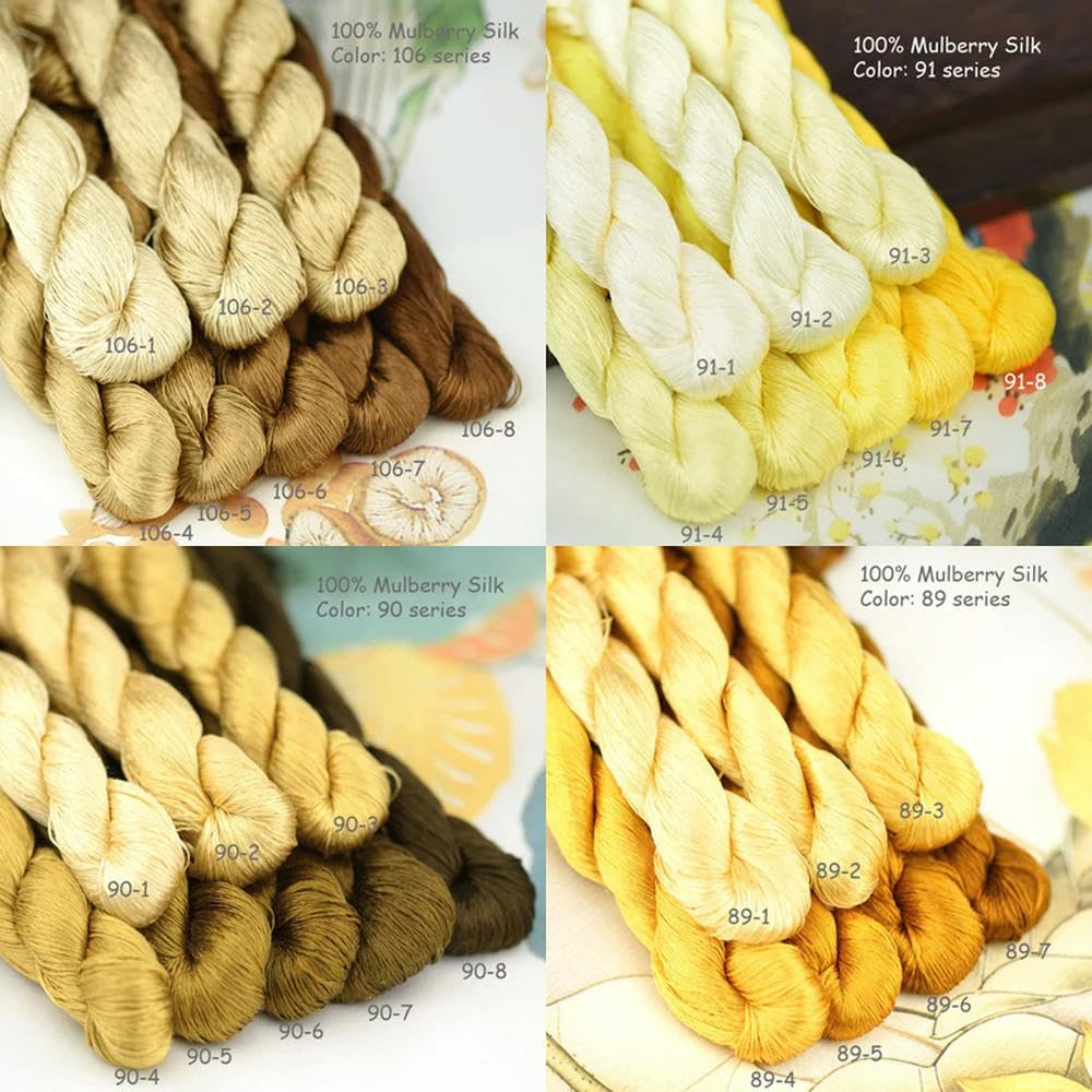 Maulbeerseidenfaden, Stickgarn, Zahnseide, natürliche Seidenfäden, Garne, Creme, Beige, Gelb, Gold, Orange, Braun