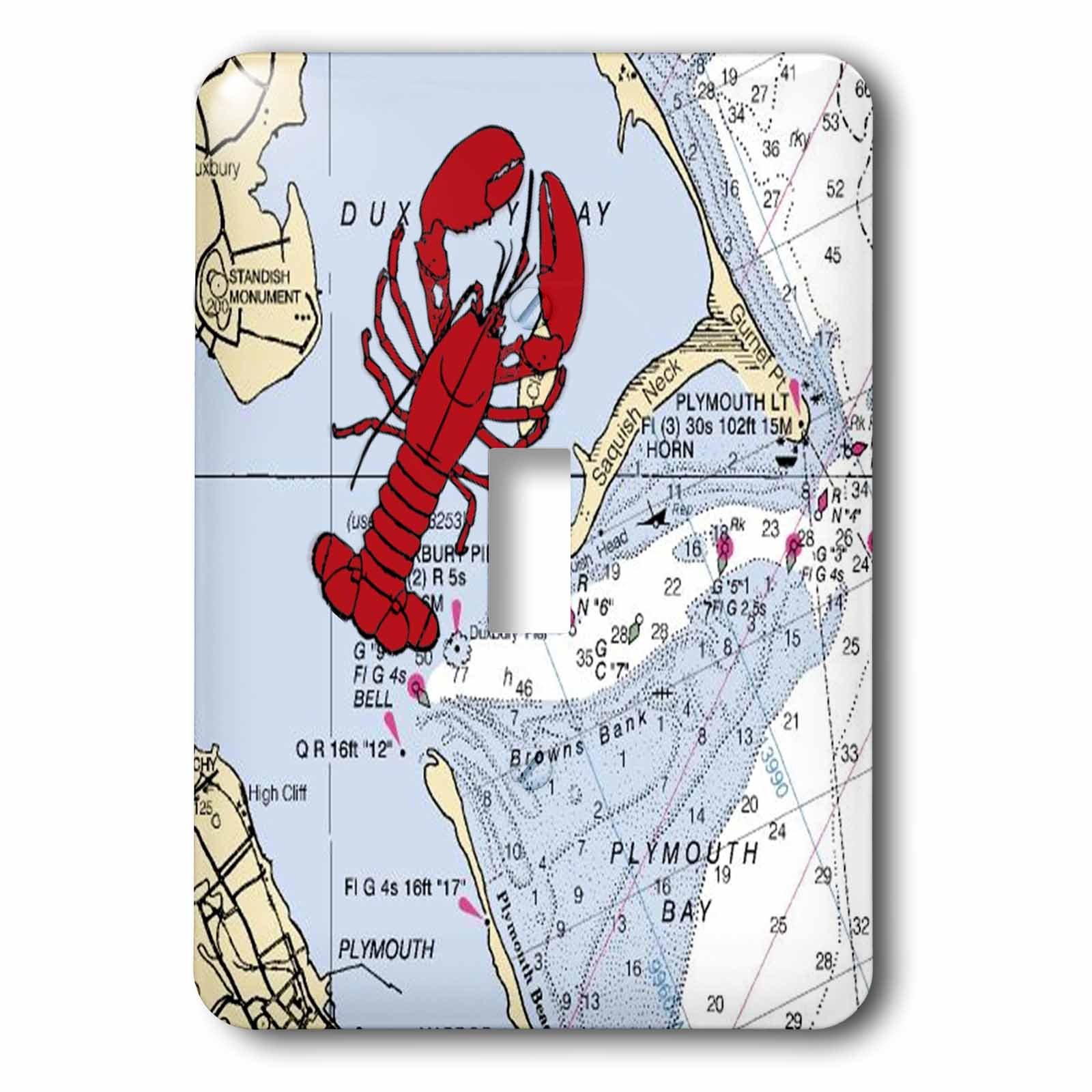 Carte de la baie de Plymouth avec homard bouton interrupteur mural bascule multicolore