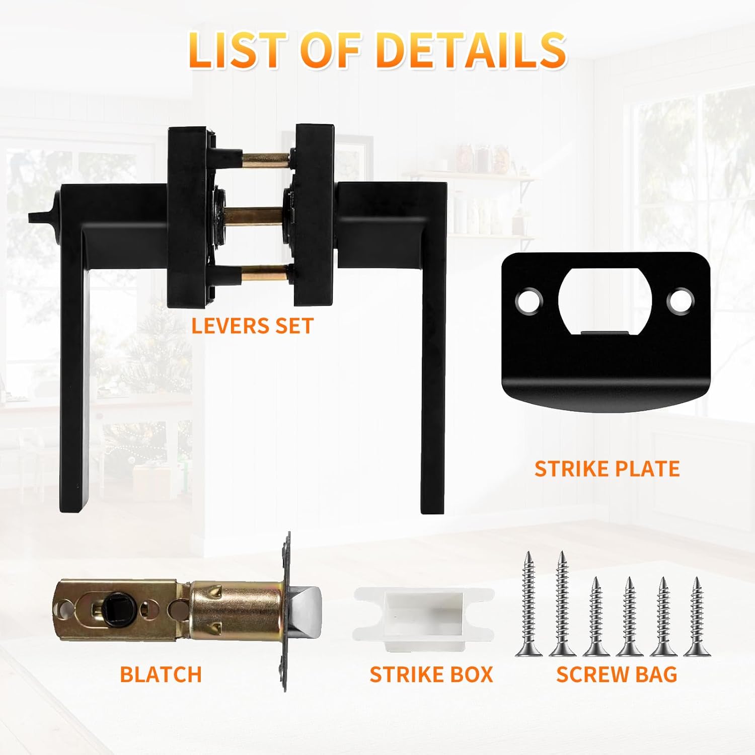 Matte Black Door Handles - Privacy Bedroom Door Knobs with Lock for Interior Doors (4, 8807BK-Matte Black)