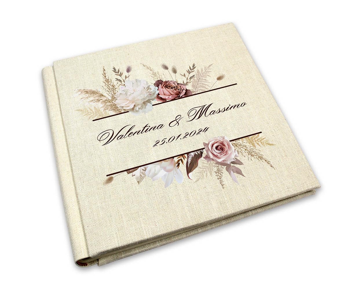 Album fotografico matrimonio personalizzato - Copertina in lino e interno Avorio con velina - Album per foto 10x13 - idea regalo per Anniversario, Compleanno, 100 pagine (30x30 100 pagine, Lino)