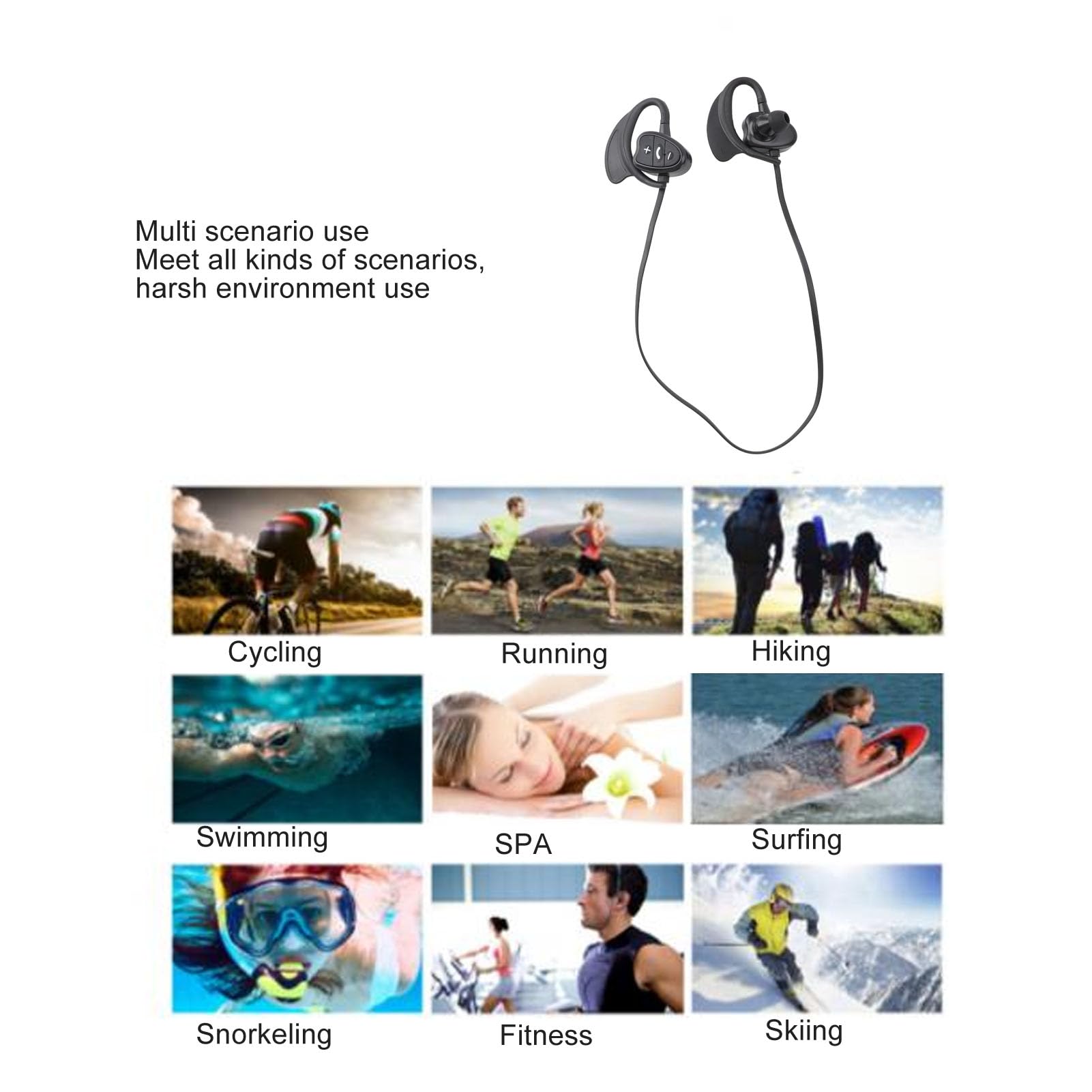 Syrisora ​​Casque de Natation Bluetooth sans Fil étanche IPX8 avec Invite Vocale Intelligente et Réduction du Bruit pour Le Surf et la Plongée (Noir)