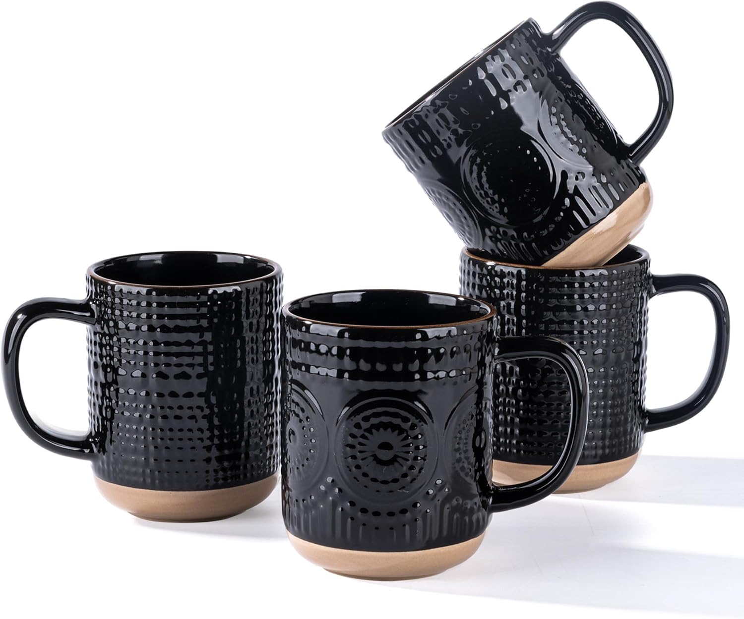 GBhome Large Coffee Mugs Set of 4, 16oz Handmade Stoneware Coffee Mugs Set with Large Handle for Cappuccino/Latte/Tea/Hot Cocoa, Dishwasher & Microwave Safe, Black