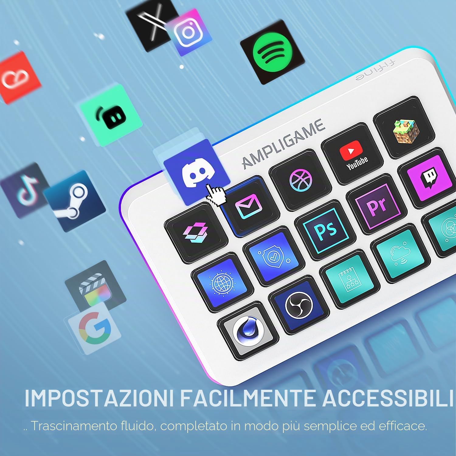 FIFINE AmpliGame Gaming Controller con 15 scorciatoie per OBS Streaming Studio con tasti macro, azioni trigger, controller RGB per PC Media per la creazione di contenuti/Office Work-D6 bianco