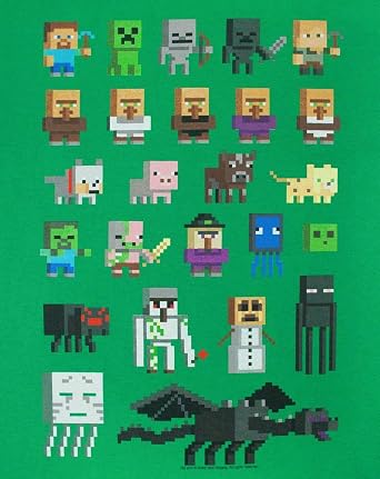 Minecraft Sprites Mojang Boys Kids Green Characters Short Sleeved T-Shirt