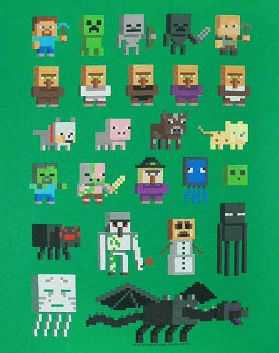 Minecraft Sprites Mojang Boys Kids Green Characters Short Sleeved T-Shirt