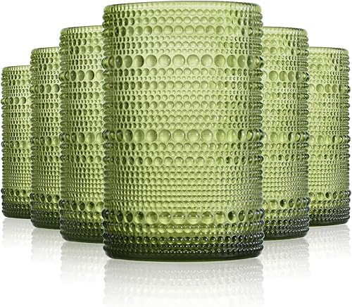 Hobnail - Juego de 6 vasos de cristal de colores vintage de 11 onzas, vasos de vidrio para bebidas para agua, jugo, cóctel (azul)