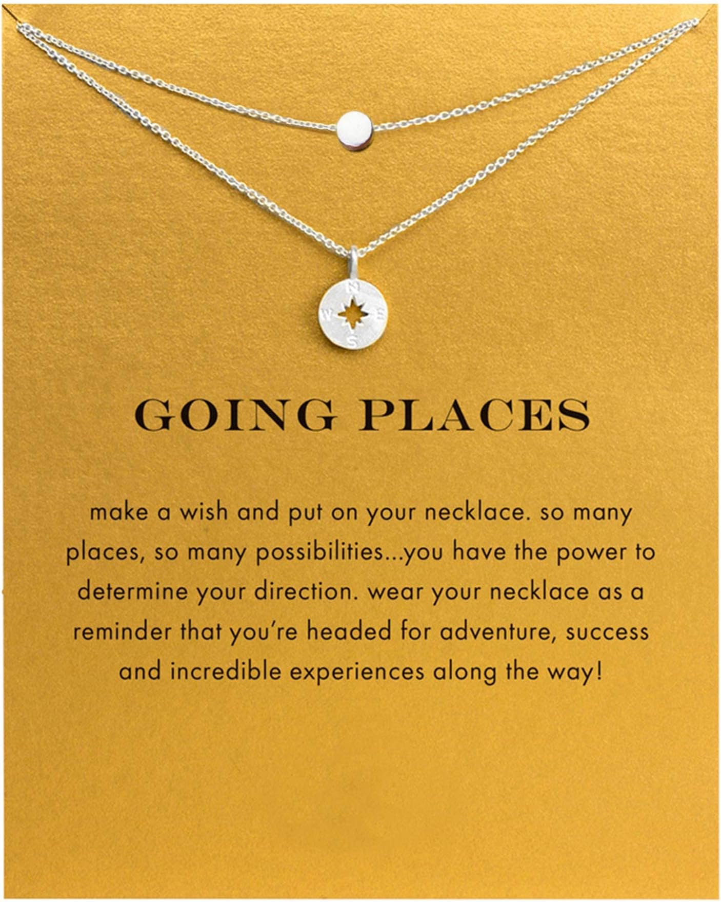 Compass Pendant Necklace with Brave Inspirational Message Card Necklaces Friendship Sun Good Luck Adventure Mountain Pendant Chain Necklace for Women Girl Gift
