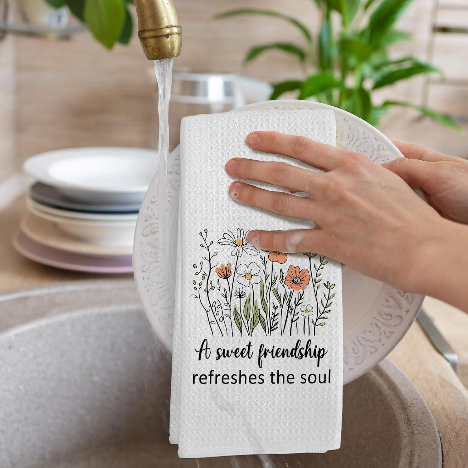 Friendship Gifts for Women Kitchen Towels, A Sweet Friendship Refreshes The Soul Dish Tea Towels, Christian Best Friend Birthday Gifts Decorative Hand Towel for Kitchen Bathroom, 16x24 Inch image 4