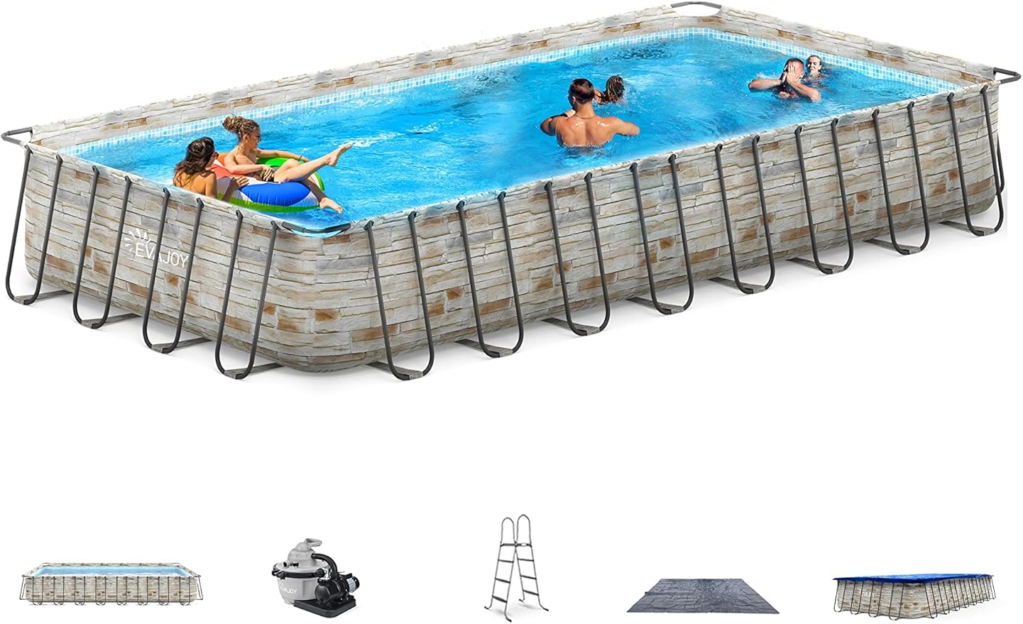 EVAJOY 32ft x 16ft x 52in Metal Frame Swimming Pool Set