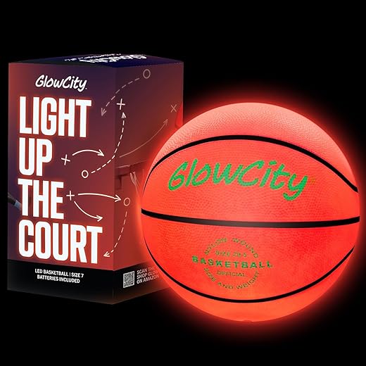 GlowCity Glow in The Dark Basketball for Teen Boy - Basketball Gift - Glowing Red Basket Ball, Light Up LED Toy for Night Ball Games - Sports Stuff & Gadgets for Kids Age 8 Years Old and Up