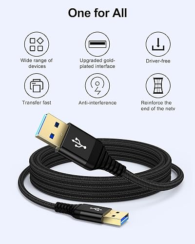 Miniatura 5 de Cable USB a USB de 10 pies, macho a macho, cable USB A a USB-A para discos duros WD, PC, Mac, laptop, PS4, Xbox, USB 3.0 tipo A, impresora, cable