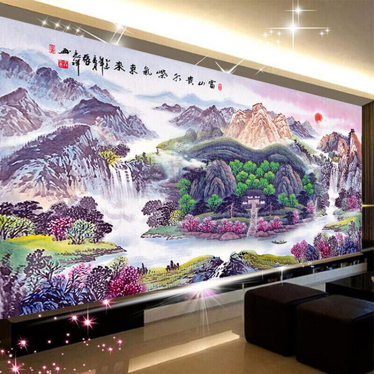 Instarry 5D Diamond Painting Kits for Adults Large Size Full Drill Chinese Landscape Painting Mosaic Cross Stitch Home Decorations for Living Room Arts and Crafts 39.4x15.7 inch