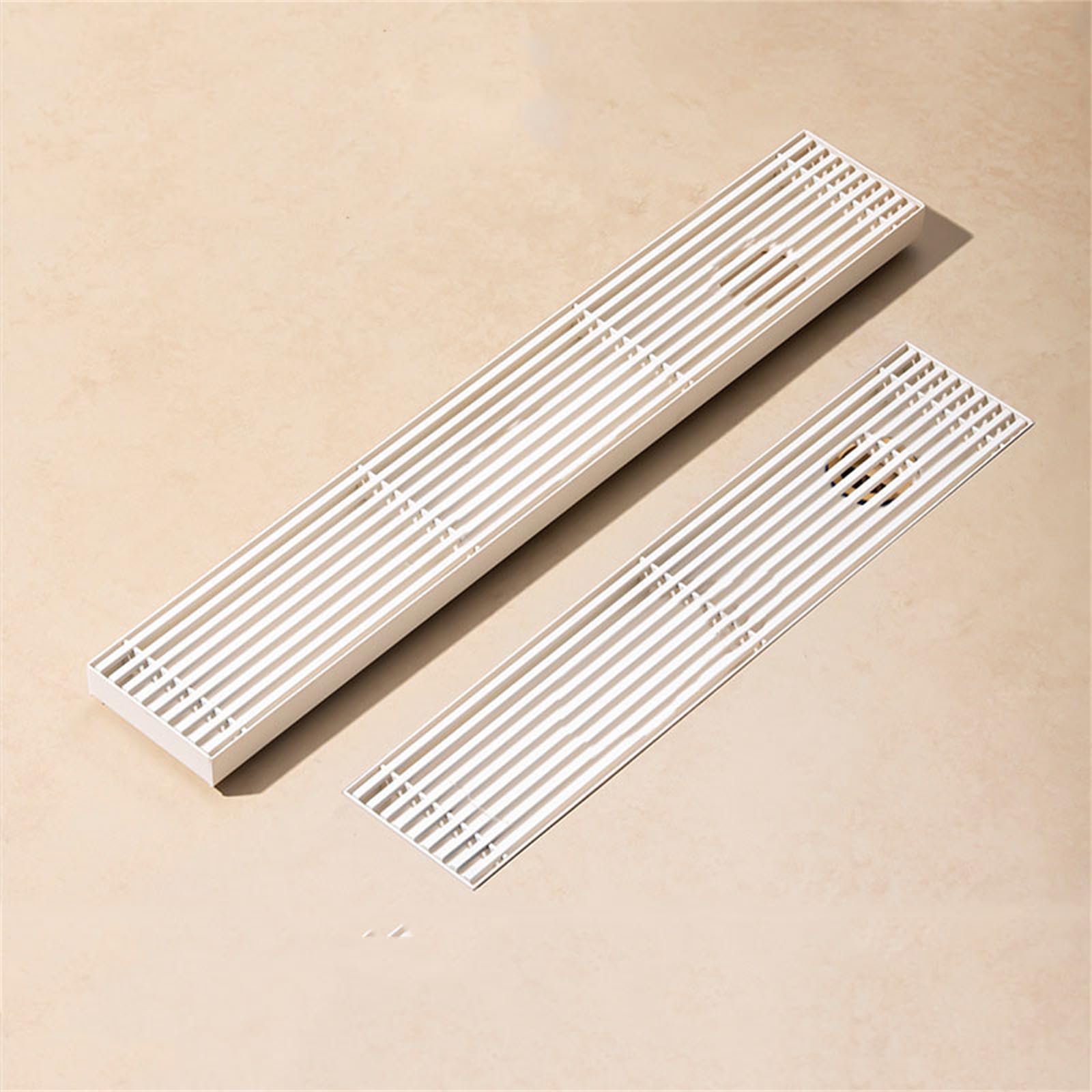 Desagüe de ducha lineal con rejilla, de acero inoxidable, rectangular, de 70 cm, colador de pelo blanco crema para ducha y cocina, diseño moderno impermeable, fácil de limpiar, solución duradera