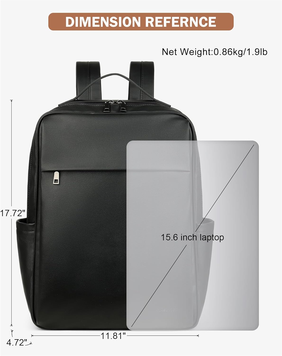 MASINTOR 15.6 inch PU Leather Laptop Backpack Purse for Women, Large College Casual Backpack Travel Bag Black - Image 5