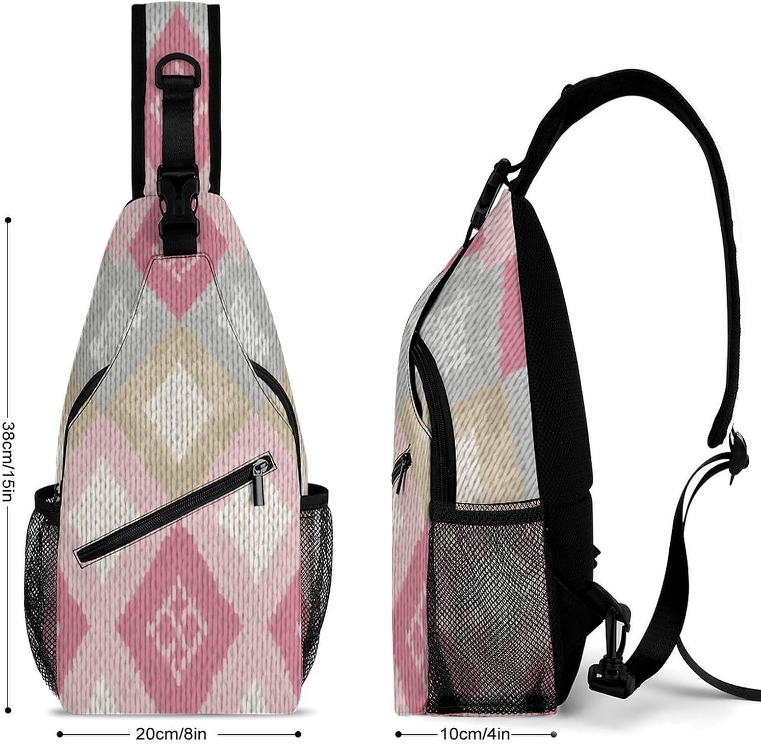 Diamond-shaped Grid Sling Crossbody Bag Lightweight Chest Shoulder Backpack for Outdoor Sports