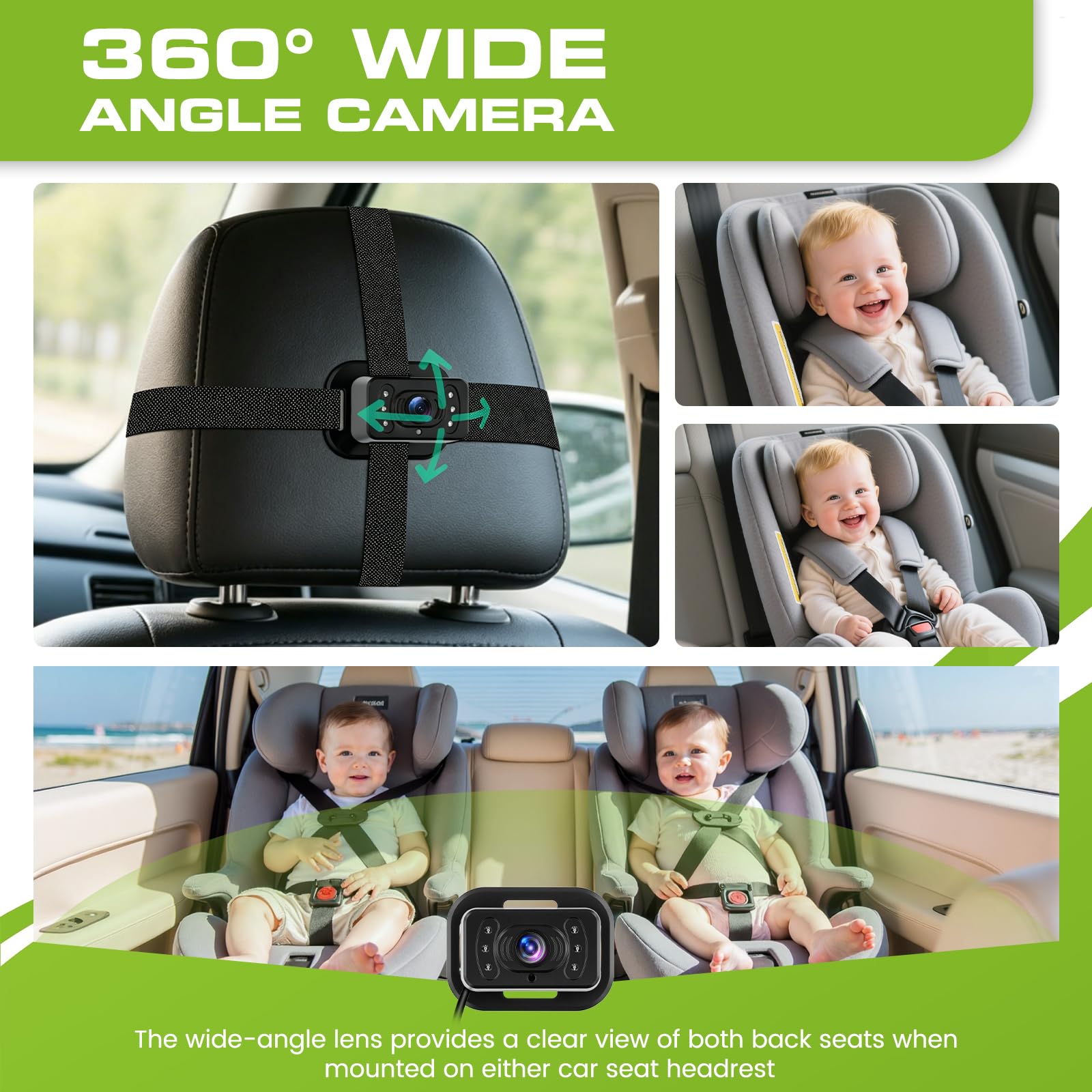 720P Baby Autokamera für 2 Kinder 6,86 Zoll Ultrawide IPS Display IR Nachtsicht 360°Drehbar Split-Screen Einfache Installation Baby Kamera Auto für Limousinen, Kleintransportern, Lieferwagen und SUV