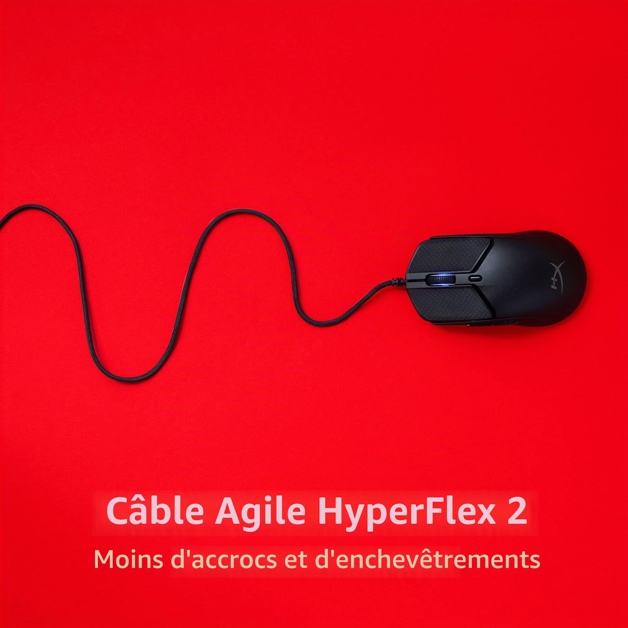 HyperX Pulsefire Haste 2 Souris Gaming Filaire, Ultra Légère 53 g, Capteur HyperX 26K jusqu’à 26 000 DPI, Polling Rate 8 000 Hz, Câble HyperFlex 2, 6 Boutons Programmables PC, Noir