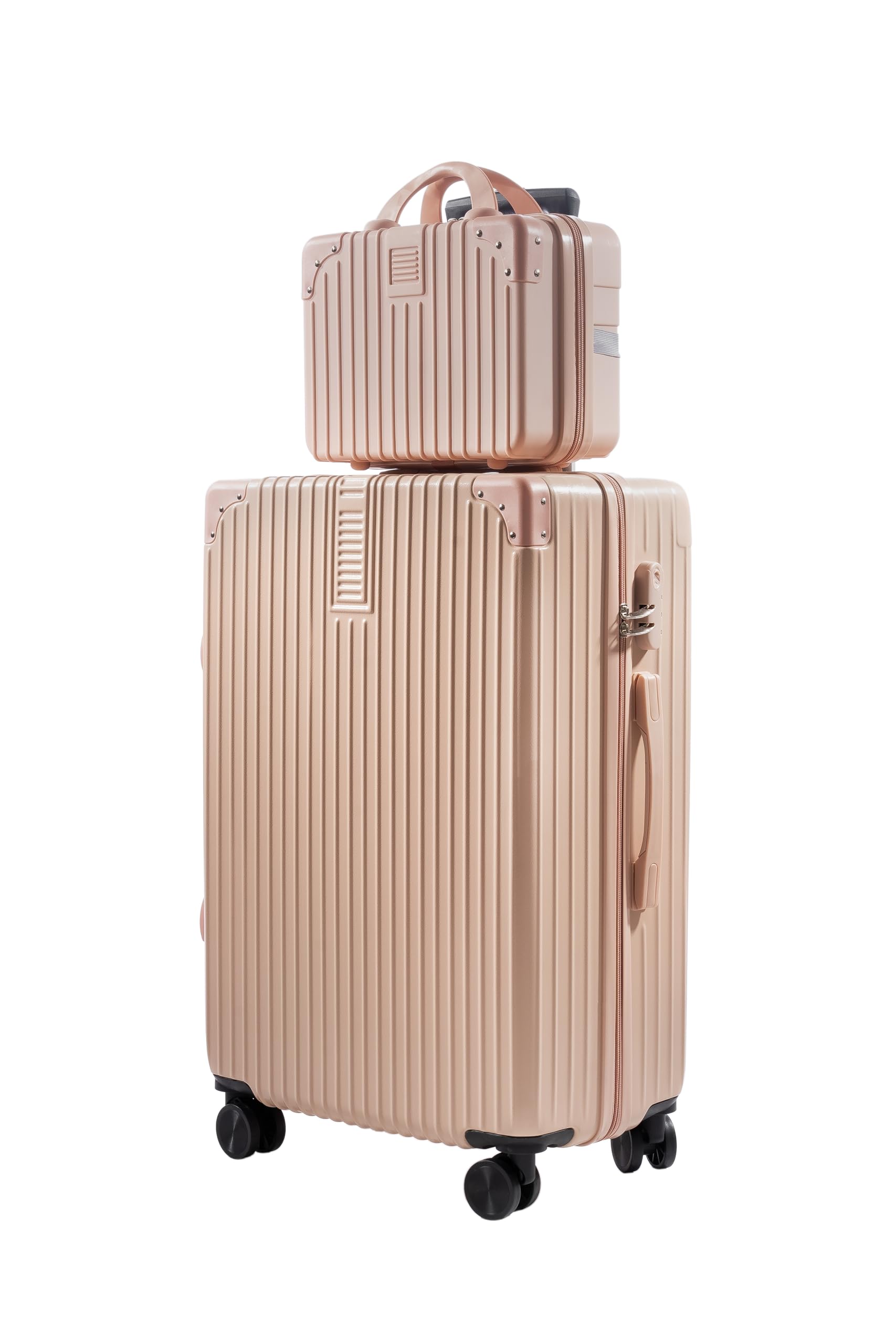 pyb Turismo - Suitcase Trolley Bag, Detachable Vanity/Makeup/toiletries Bag, Anti-Theft Lock, Anticollision Corners, Noiseless 360° Rotating 8 Wheels (Peach Pink, Check-in Medium 24 inch)-picture-16