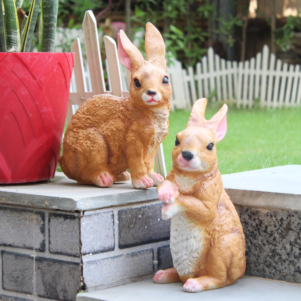 Wonderland (Set of 2 Brown Rabbits | Garden Decor | Garden Statue |Animal Figurine Rabbit Decorative Showpiece Gift Item