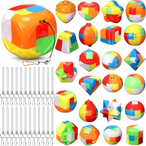 Syhood Rompecabezas de 24 piezas para adultos, juego de juguetes mentales, rompecabezas de plástico 3D, desbloqueo de plástico, cubo, pelota,