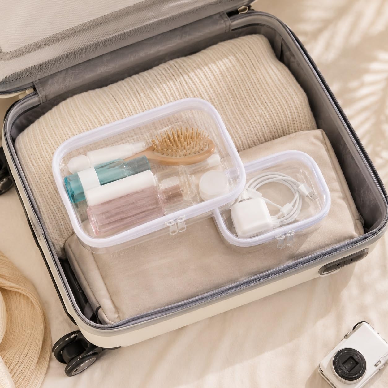 4 Piezas Beauty Case Rigido Trasparente con Dppie Cerniere | Custodia di Plastica Borsa Rigida Trasparente Portagomitoli Impermeabile per Cosmetici, Giocattoli e Articoli da Toeletta