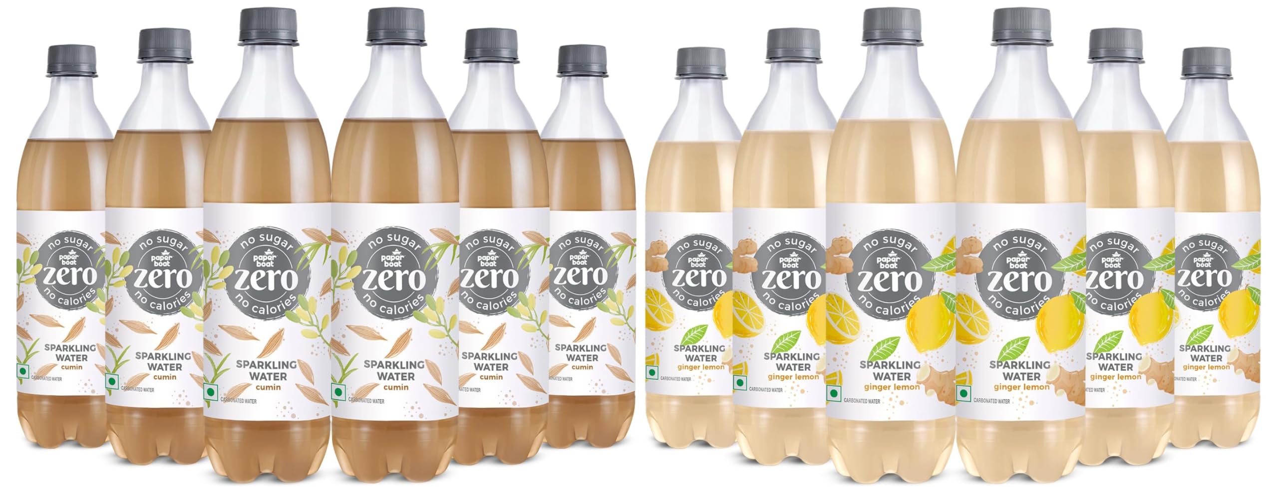 Paper Boat Ginger Lemon Sparkling Water, Pack of 6, 600ml Each & Paper Boat Cumin Sparkling Water, Pack of 6, 600ml Each