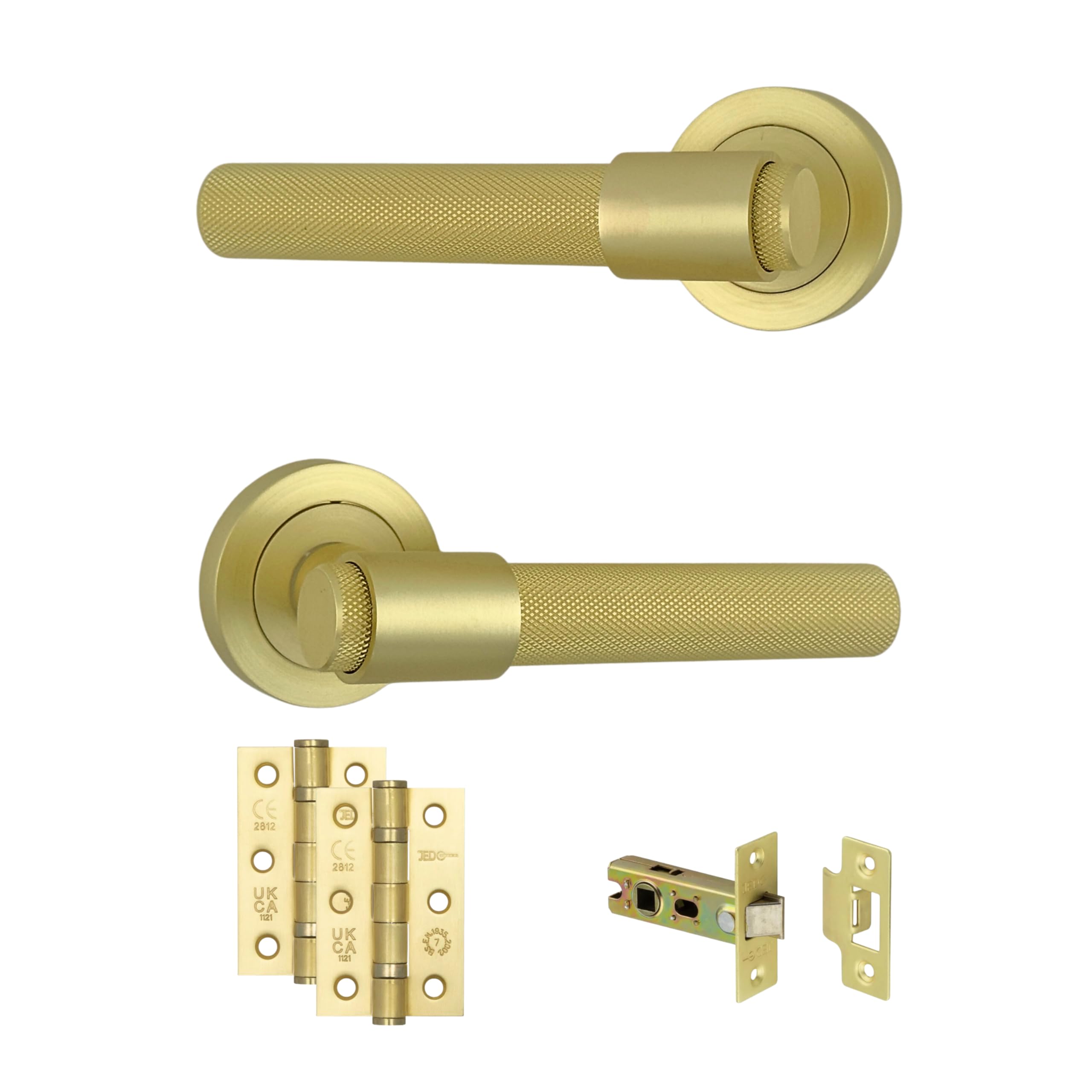 AXS Dakota Internal Door Handles on Rose – Lever Handle Pair for Wooden Doors – Modern Concealed Fix – Fits Standard UK Tubular Latch (Satin Brass, Door Pack)