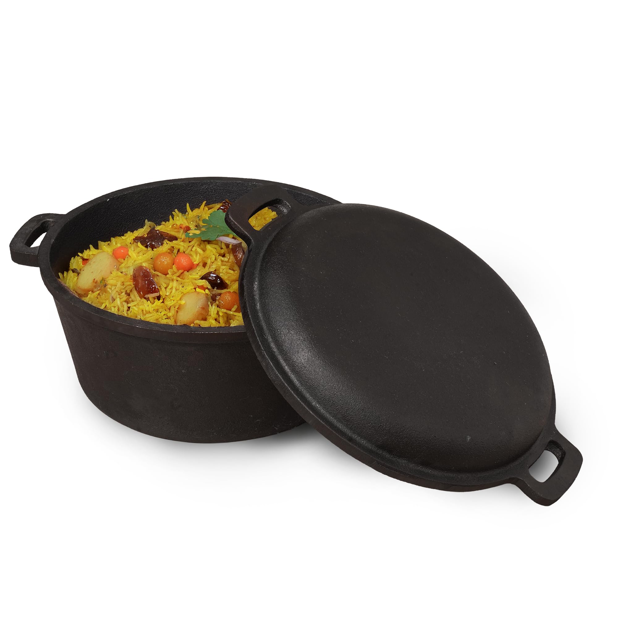 The Indus Valley Pre-Seasoned Cast Iron Dutch Oven with Lid | Medium, 5L, 27cm/10.6 Inch, 6.8kg | Induction Friendly | Cast Iron Casserole, 100% Pure & Toxin-Free, No Chemical Coating
