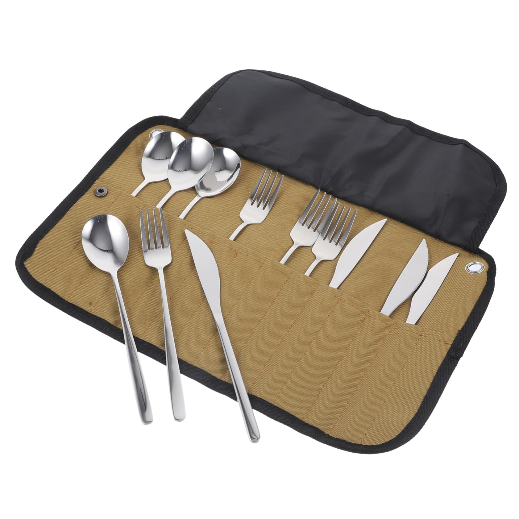 POPETPOP Set Couverts Camping Kit Couverts Voyage Pochette Roulable Vaisselle Pique-ustensiles Plein Air Pochette Rangement Service