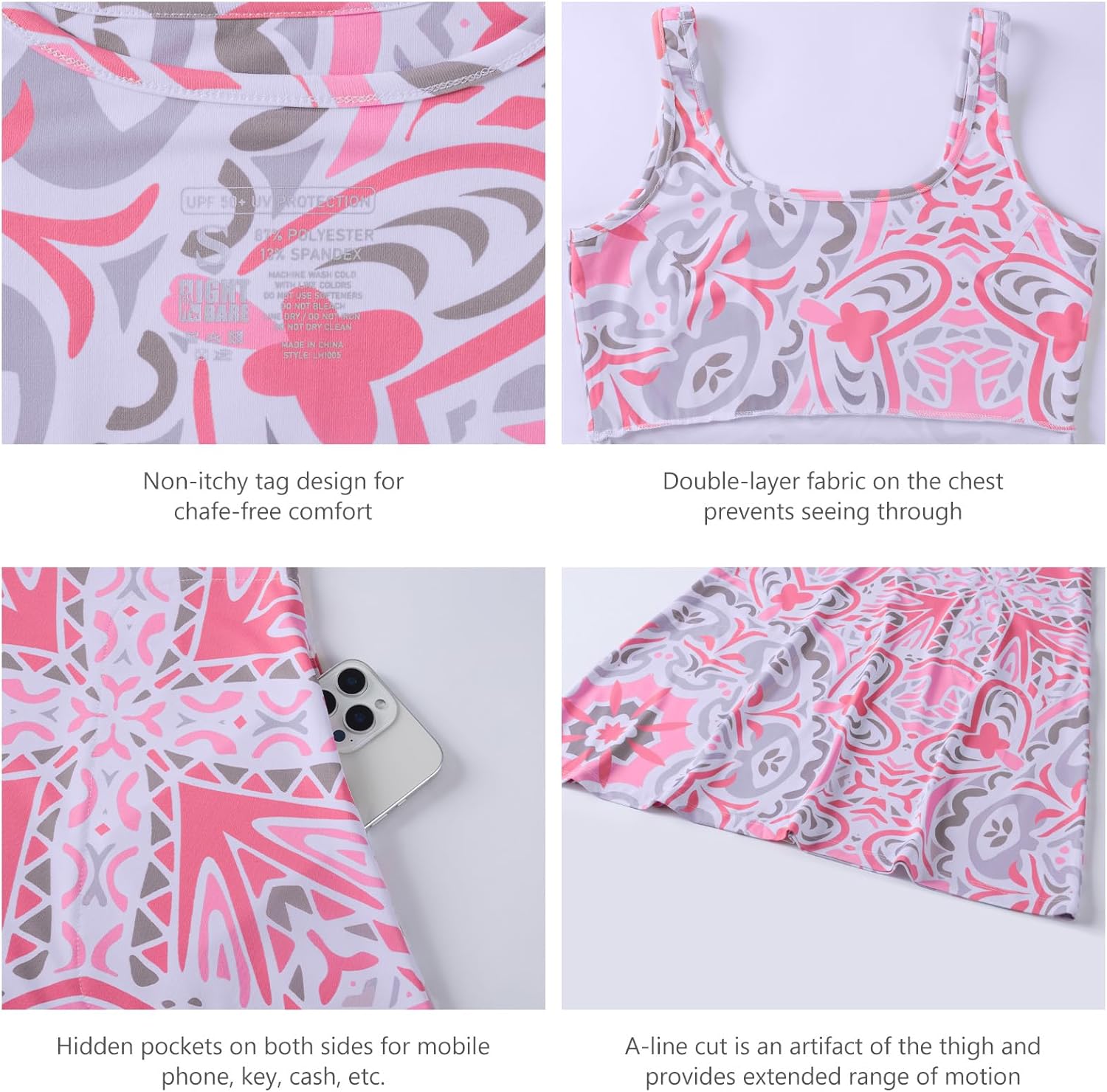 Women’s UPF 50+ Tank Dress A-Line with Pockets Breathable Quick Dry Sun Protection for Hiking Camping Beach Outdoor