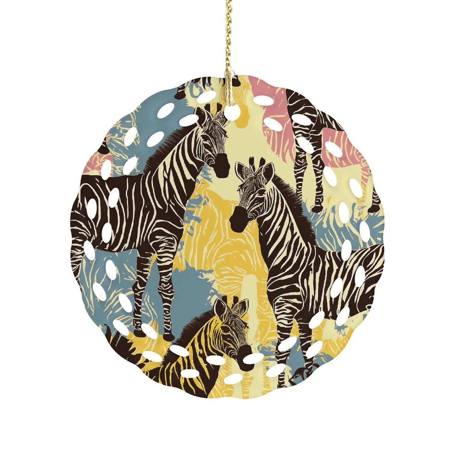 Fekiloot Women's Style Giraffe And Zebra Ceramic Ornaments 3 Inch Round,Holiday Keepsake For ,Girls,Pet Owners,Hanging Ornament Gifts Idea For Home