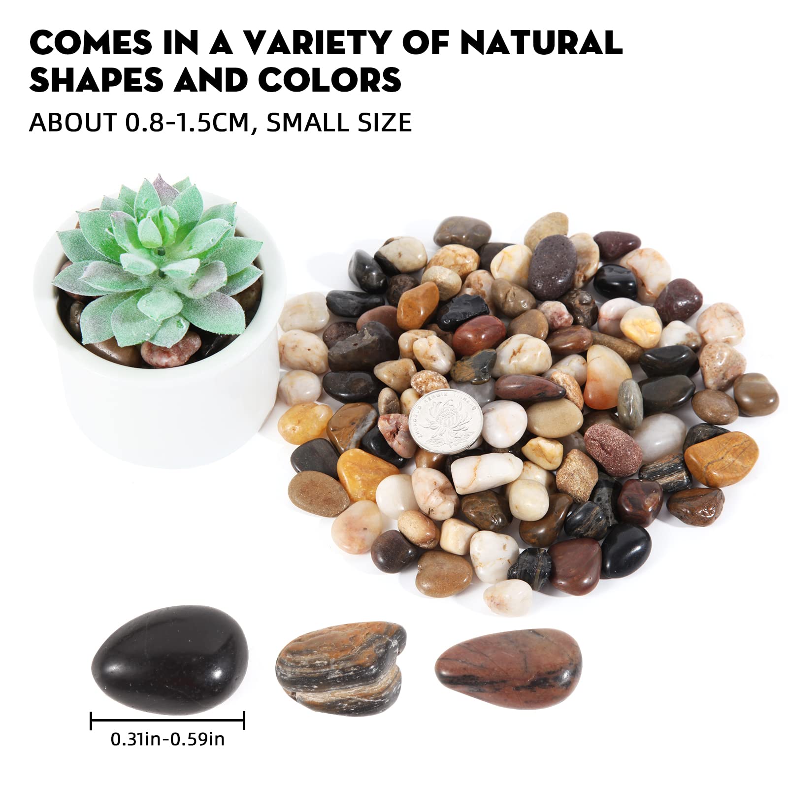 1kg Galets Polis Gravier Décoratif Naturel 0,8-1,5cm Mini Cailloux Décoratif Pierres de Rivière Galet Décoration pour Aquarium Vase Jardin Plantes