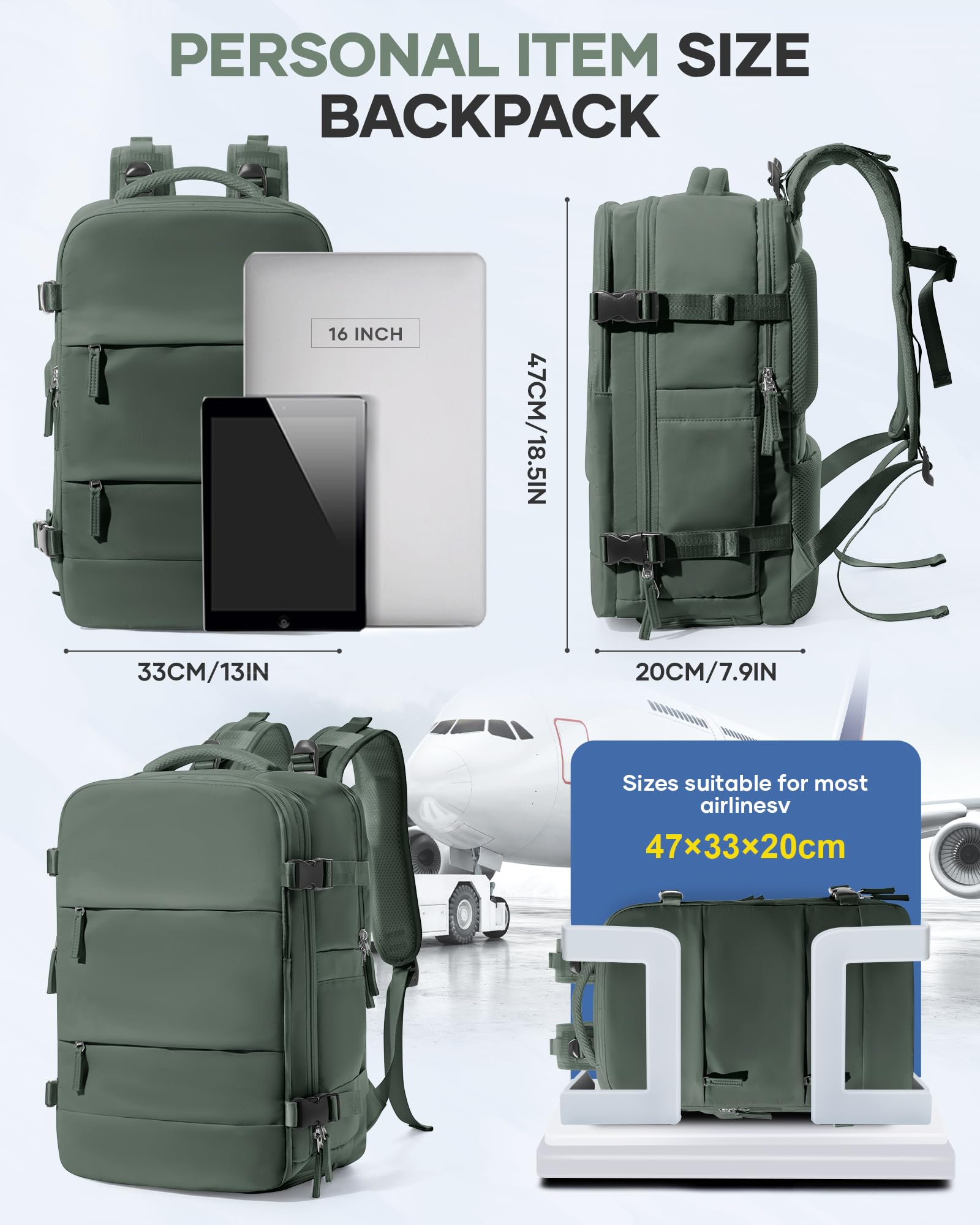 BJLFS Borse da Cabina per Ryanair 40x30x20 Zaino Wizzair Sottovuoto da viaggio 40x20x25 Bagaglio a Mano con compressione sottovuoto,Zaino Easyjet 45x36x20,Zaini Casual per laptop da 14 pollici