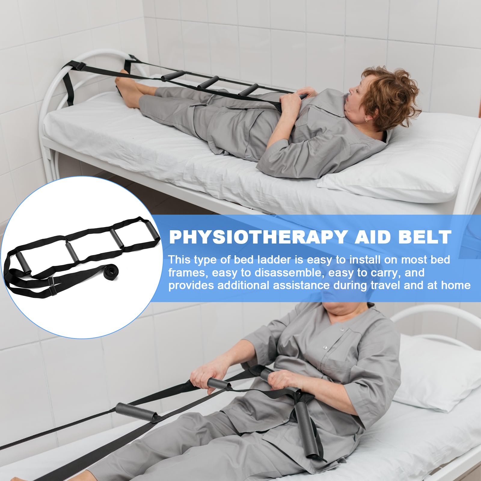 Scaletta da Letto per Anziani, Scaletta per Disabili Regolabili, Scaletta per Alzarsi dal Letto per Gravidanza, Anziani, Disabili, con Allenatore di Dita