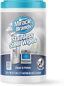 MiracleWipes for Stainless Steel, Great for Kitchen and Appliances, Including Oven, Refrigerator, Dishwasher, Microwave, Sink, Hood, Grill, Removes Fingerprints and Smudges - 60 Count