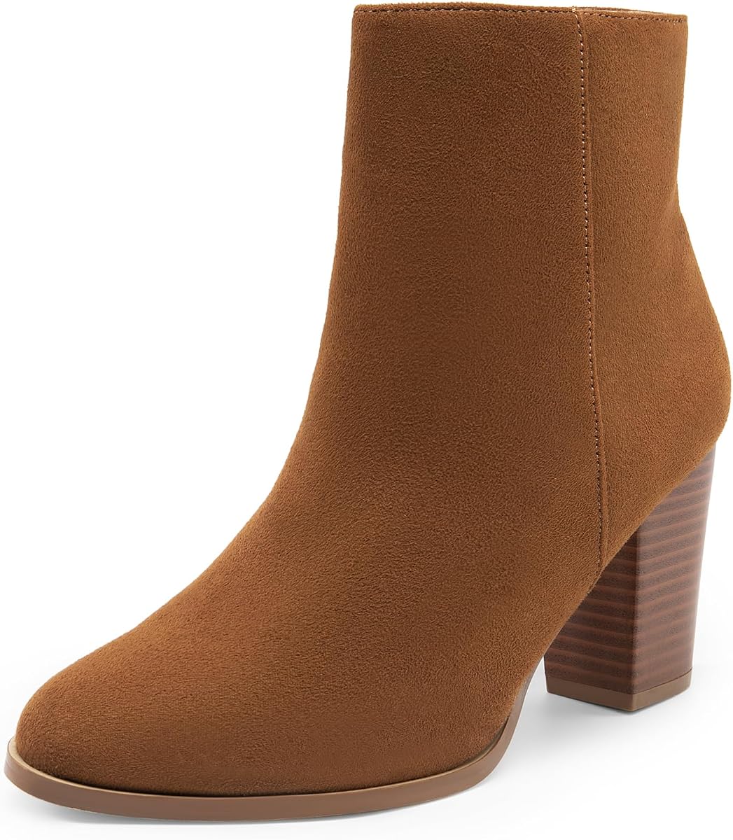 DREAM PAIRS Women's Ankle Boots Chunky Block Heel Booties | Pointed Toe 3-inch Block Heel Dress Booties, Vintage Fashion Short Boots for Office Work Daily Occasions