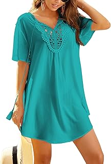 Ekouaer Beach Cover Ups for Women Beachwear Hollow Out Beach Dress Lace Crochet V-Neck Bikini Cover Up S-XXL
