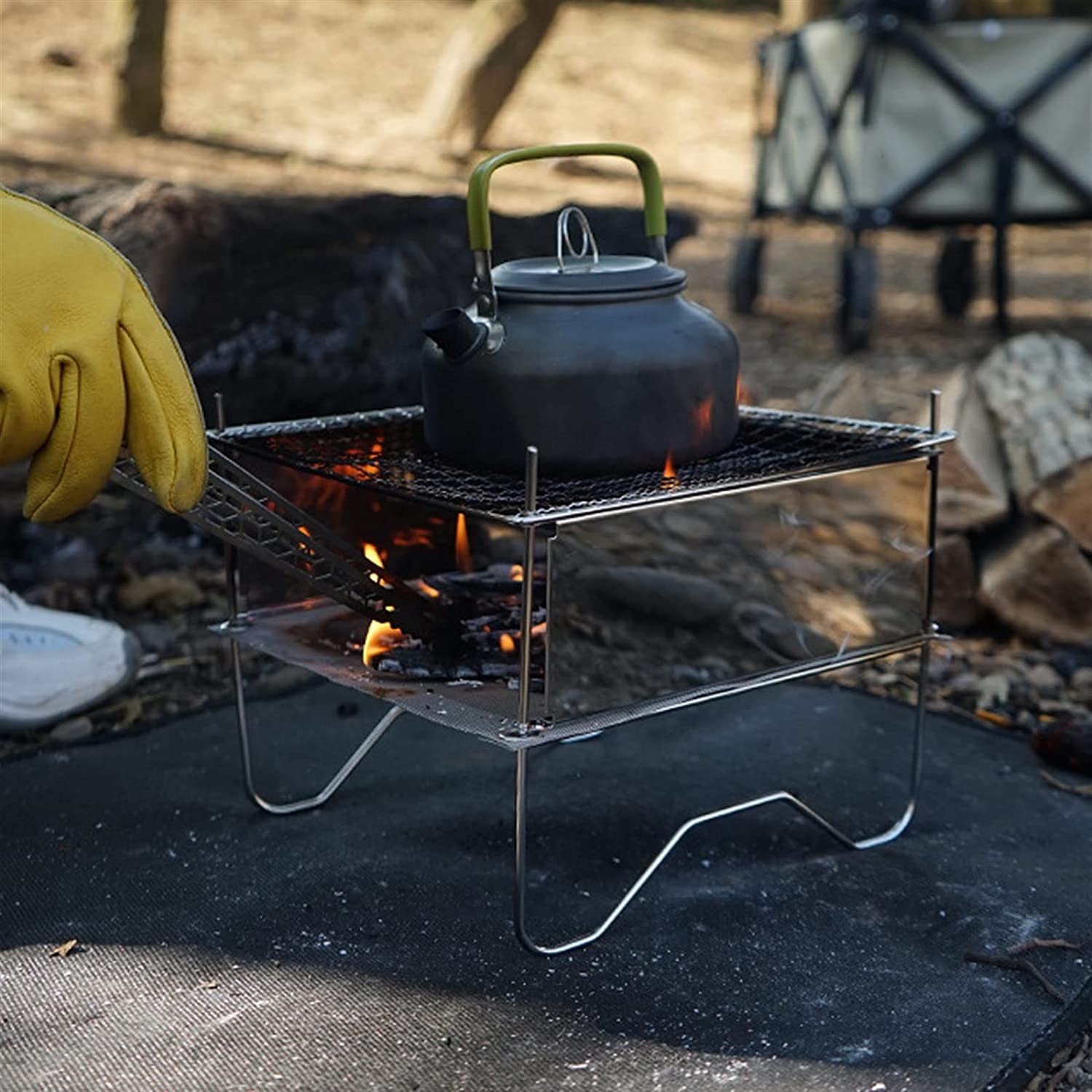 grill, Składany grill Ognisko Ze stali nierdzewnej Odpinany z torbą do przechowywania Grillowanie Gadżety kuchenne wędkowania na świeżym powietrzu