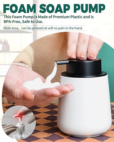 Miniatura 2 de Bosilunlife Dispensador de jabón de espuma  Dispensador de jabón de manos de cerámica blanca mate de 12 onzas para baño, dispensador de jabón