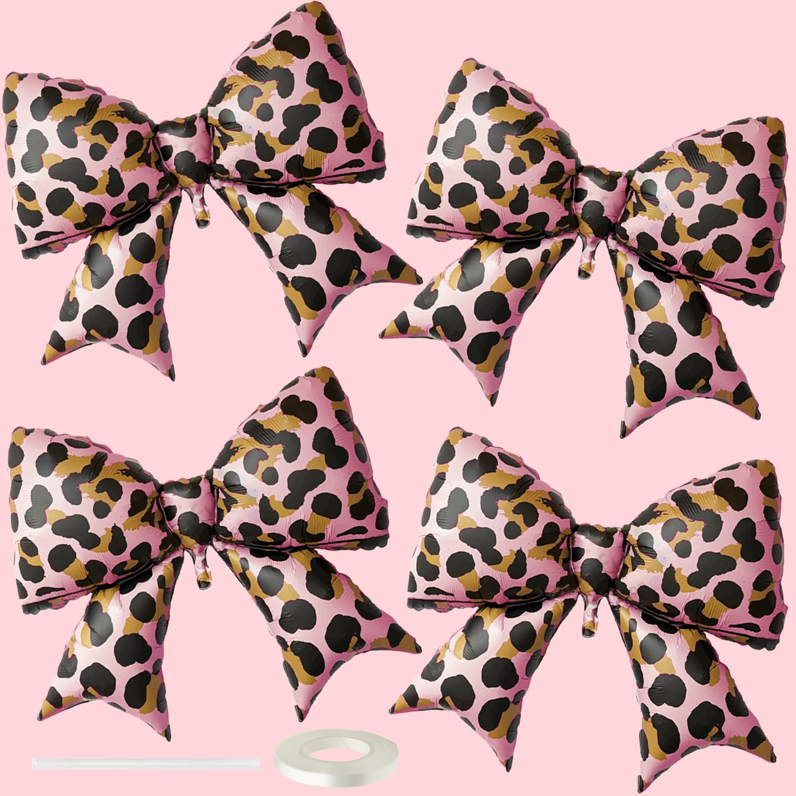 4Pcs Leopard Print Pink Bow Balloons for Party
