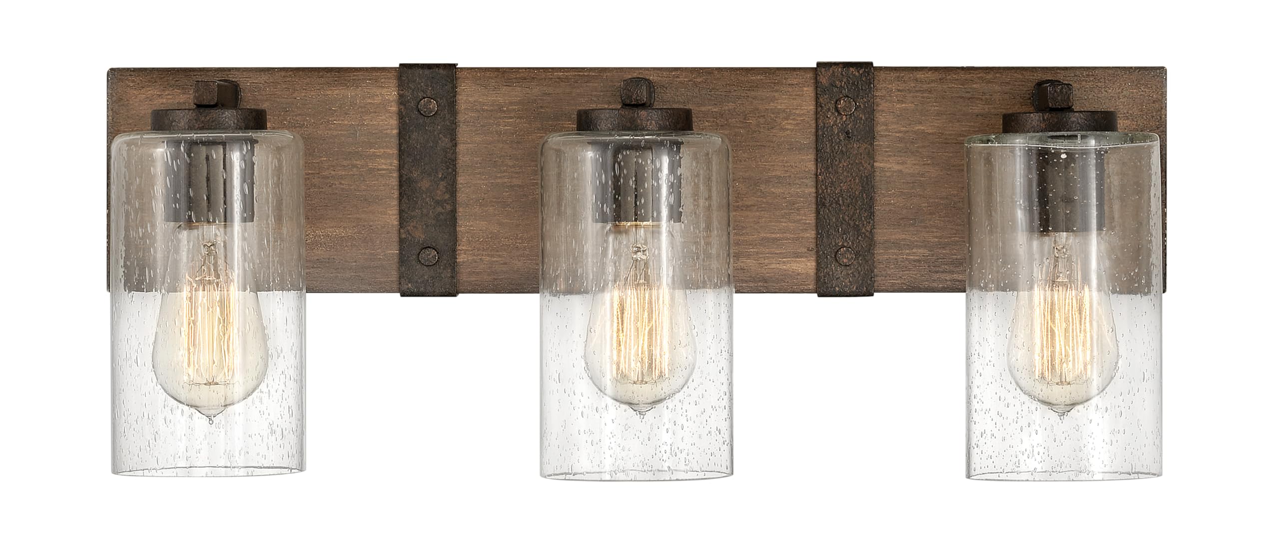 Hinkley Sawyer 5943SQ Three Light Bathroom Vanity Fixture - Rustic Wall Sconce, Mount Up or Down, Farmhouse Style - Sequoia + Iron Rust