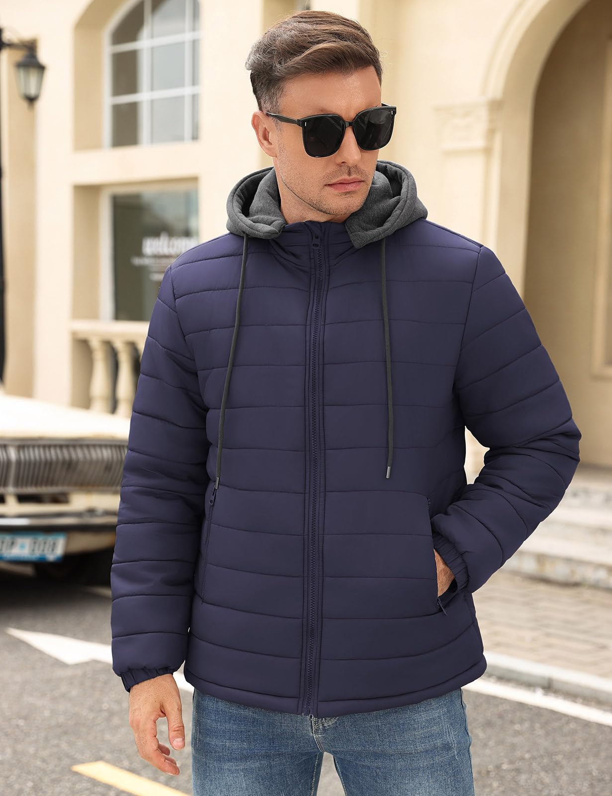 Xnova Blouson Homme Imperméable Veste Matelassée Coupe Vent Automne Hiver Doudoune Capuche Détachable