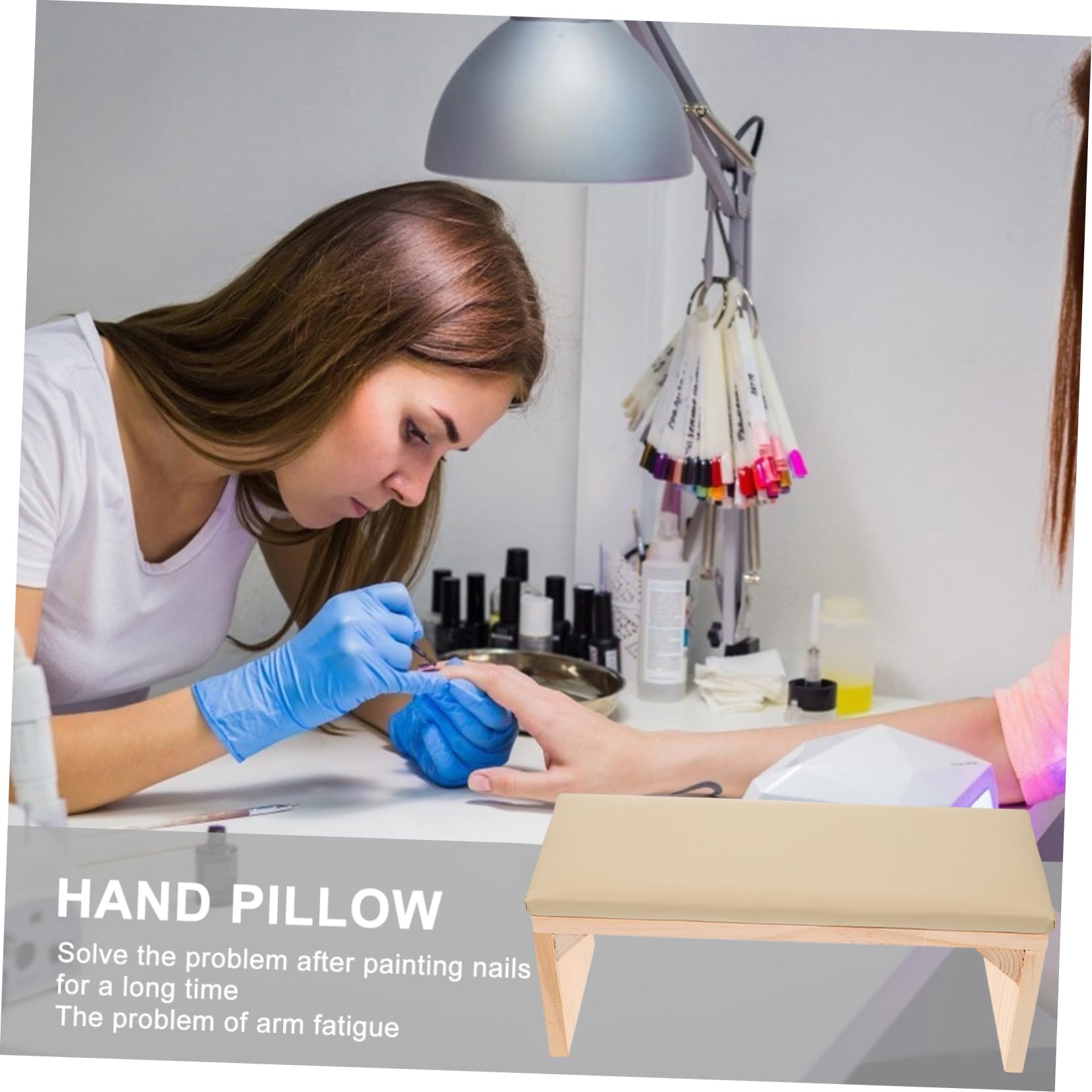 Cuscino Poggiamano per Unghie in Legno Beige Supporto Comodo e Pratico per Manicure Uso Personale e Training Unghie a Casa