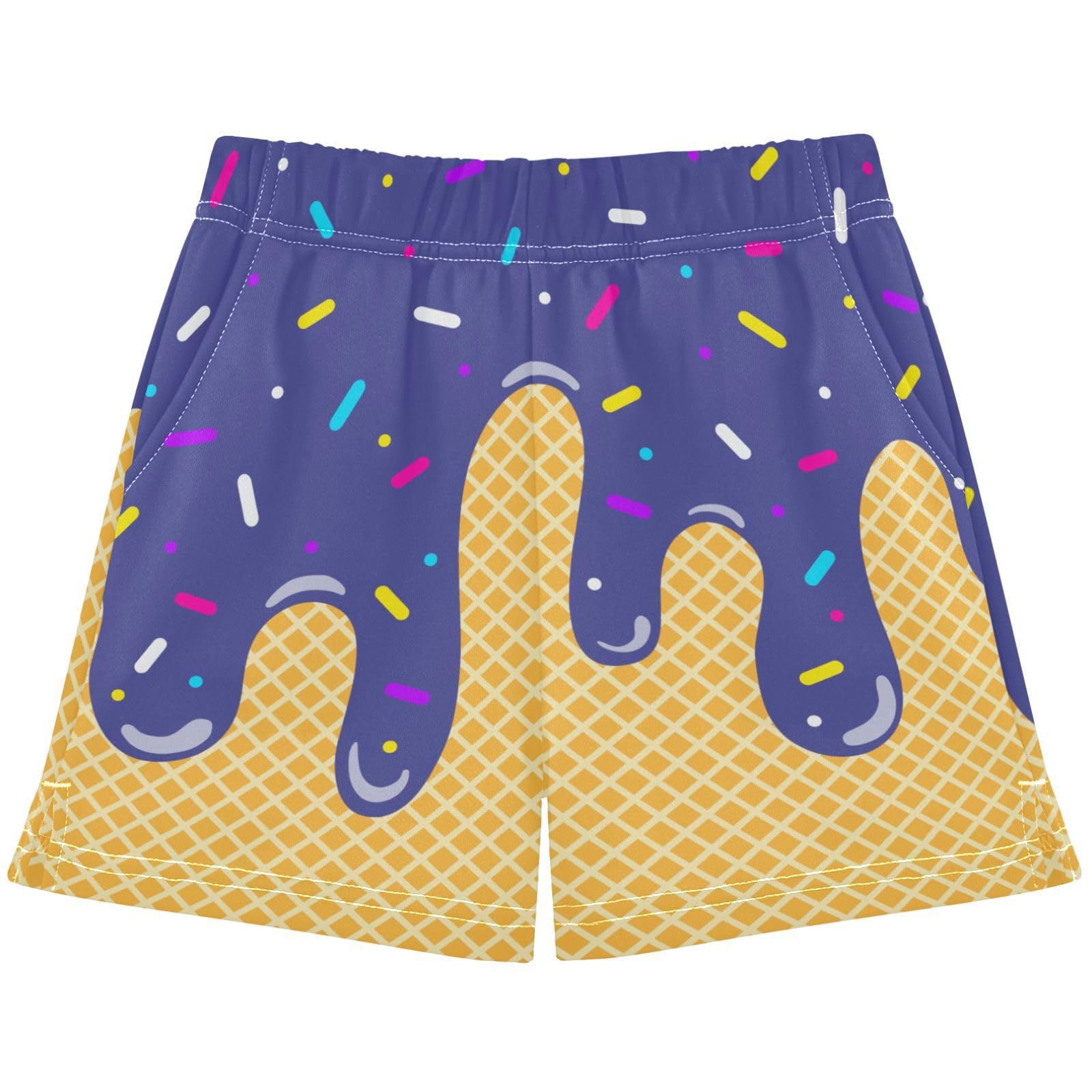 Dallonan Girls Athletic Shorts Deep Purple Ice Cream Melted Kids Gymnastics Yoga Dance Biker Shorts Elastic Waist with Pocket 7-15Y